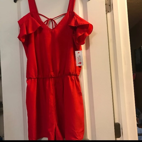 Cold Shoulder Red  Valentines Day Romper - Picture 8 of 8
